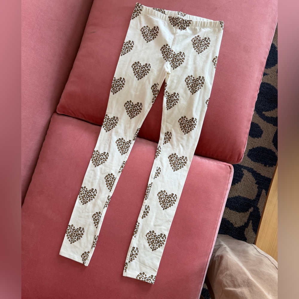Pink Chicken Cream leopard hearts Organic Cotton leggings size 12 NWOT
